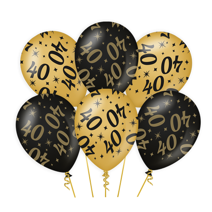 Ballons 40 Jahre Gold Schwarz 30cm 6Stk.