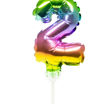 Folienballon Figur 2 Regenbogen 13cm mit Stick