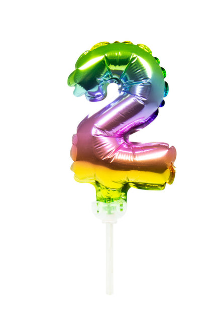 Folienballon Figur 2 Regenbogen 13cm mit Stick