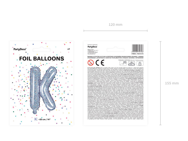 Folienballon Buchstabe K Holographisch Leer 35cm