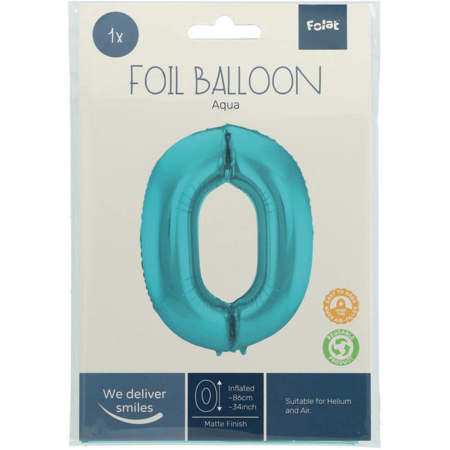Folienballon Figur 0 Pastell Mintgrün XL 86cm Leer