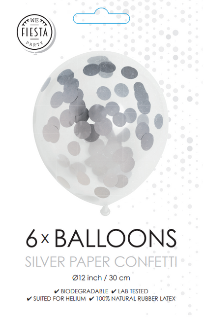 Konfetti Ballons Silber 12cm 6Stk