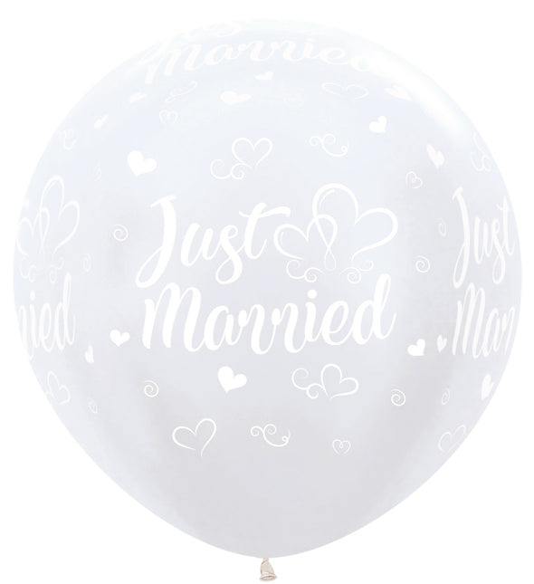 Ballons Just Married Herzen Perle Weiß 91cm 2Stk