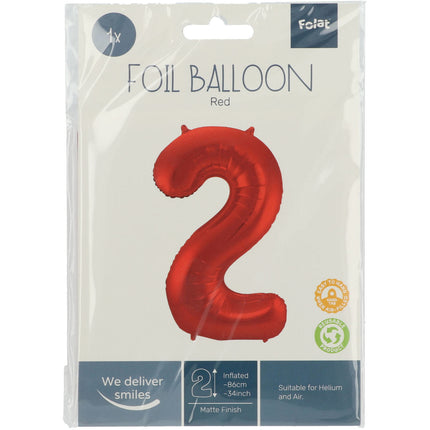 Folienballon Figur 2 Matt Rot XL 86cm leer