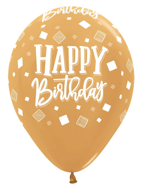 Ballons Happy Birthday Squares Metallic Mix 30cm 25Stk