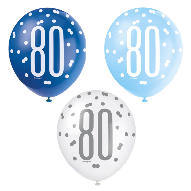 Ballons 80 Jahre Dots Blau 30cm 6Stk