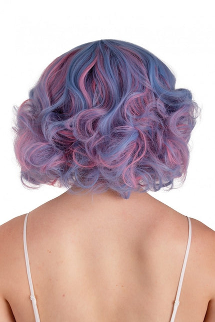 Perücke Arlene Kurz Mit Locken Pastell Blau Und Rosa