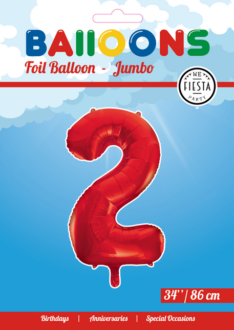 Folienballon Figur 2 Rot XL 86cm leer