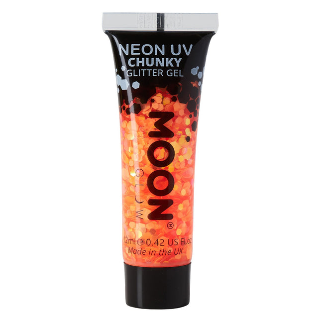 Moon Glow Neon UV Chunky Glitter Gel Orange 12ml