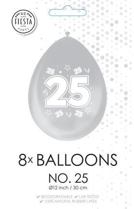 Silberne Ballons 25 Jahre Metallisch Doppelseitig 30cm 8Stk.