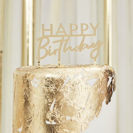 Gold Happy Birthday Tortenaufleger 11cm