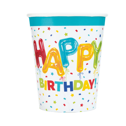 Bunte Happy Birthday Becher Konfetti 266ml 8Stück