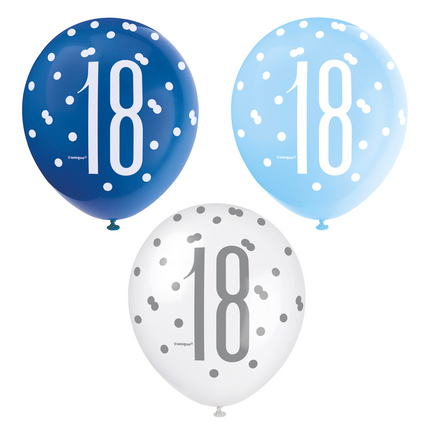 Ballons 18 Jahre Dots Blau 30cm 6Stk