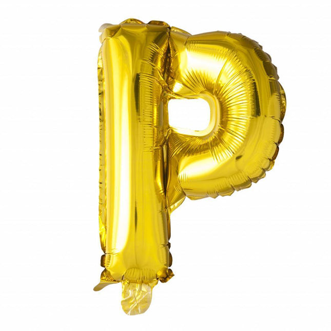 Folienballon Buchstabe P Gold 41cm mit Strohhalm