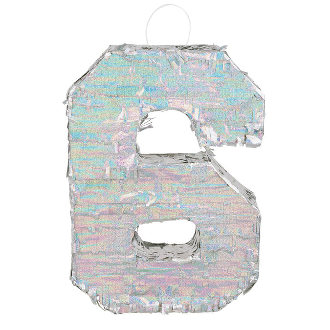 Silberne Pinata 6 Jahre Holographisch 40cm