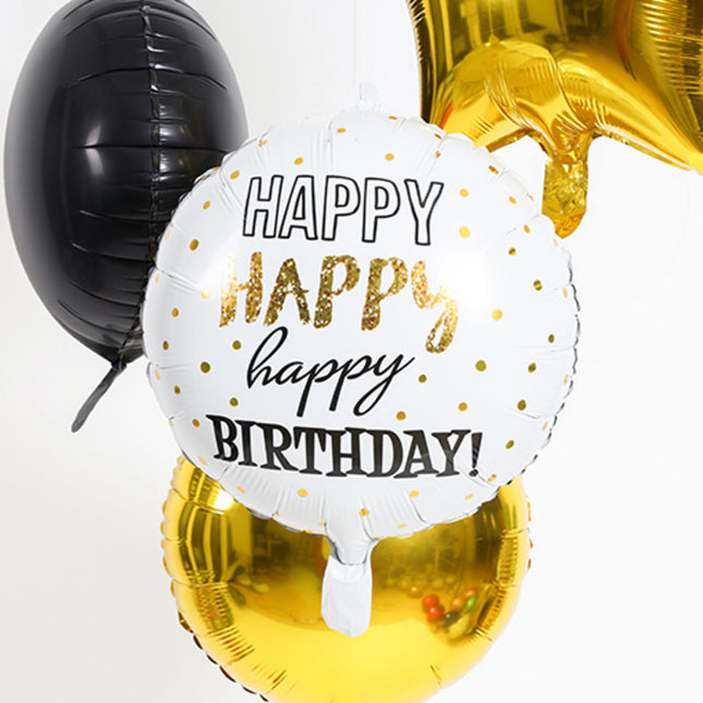 Heliumballon Happy Birthday Golden Dots Leer 45cm