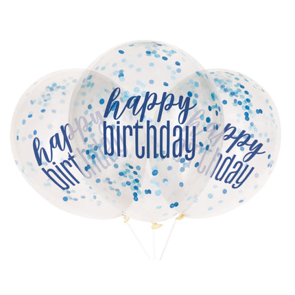 Geburtstagsballons Happy Birthday Konfetti Blau 30cm 6Stk.