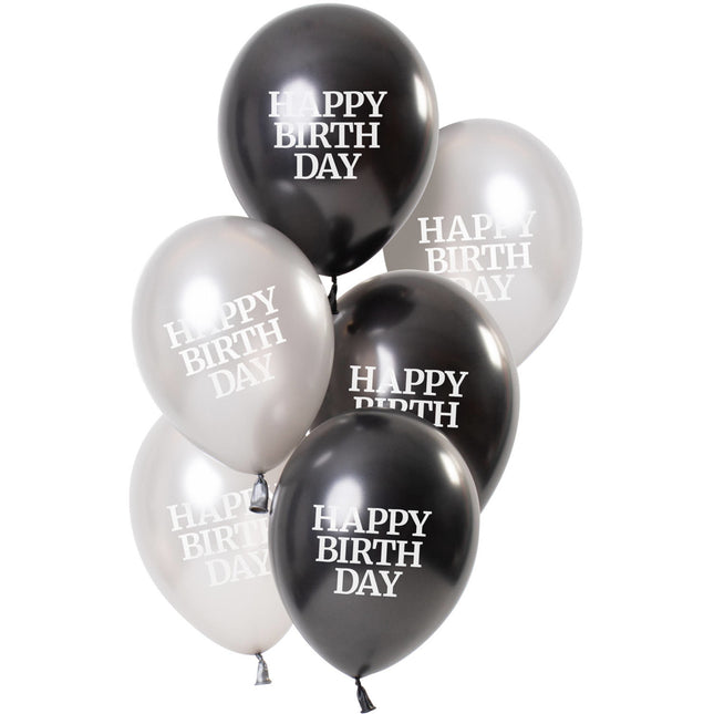 Happy Birthday Ballons Schwarz 23cm 6Stk.