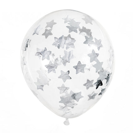 Konfetti Ballons Silberne Sterne 30cm 6Stk