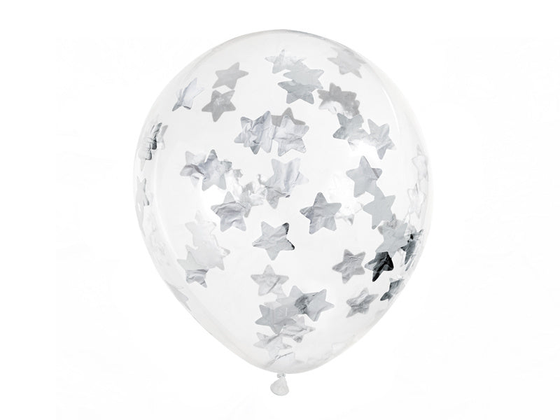 Konfetti Ballons Silberne Sterne 30cm 6Stk