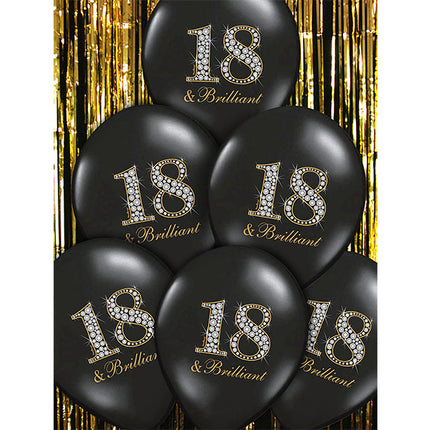 Ballons 18 Jahre & Brillant Schwarz 30cm 6Stk.