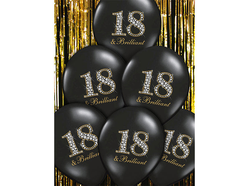 Ballons 18 Jahre & Brillant Schwarz 30cm 6Stk.