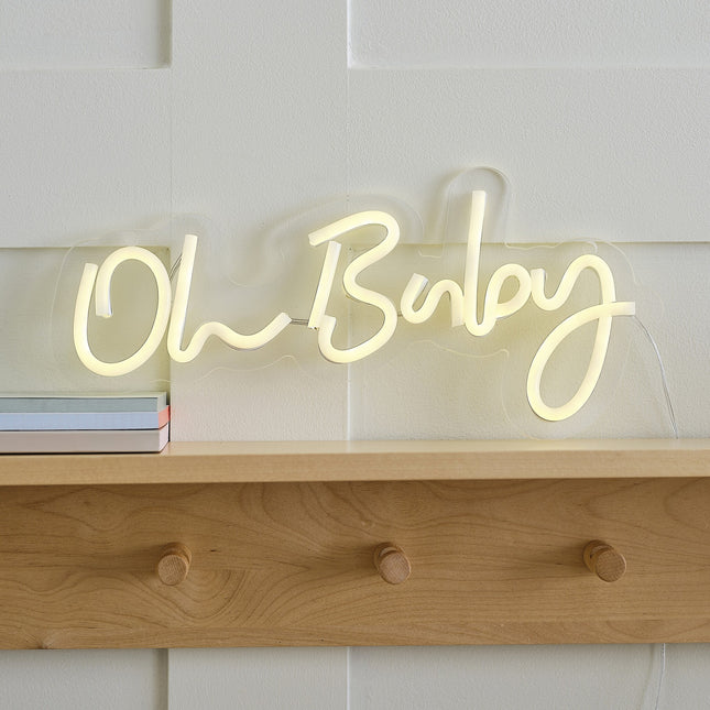 Weiße Neonlampe Oh Baby 34cm