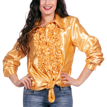 Disco Bluse Rüschen Gold