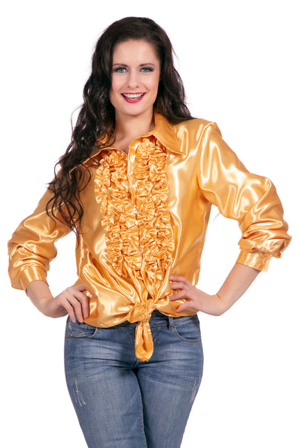 Disco Bluse Rüschen Gold