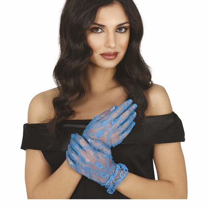 Hellblaue Handschuhe Spitze 22cm