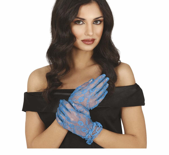 Hellblaue Handschuhe Spitze 22cm