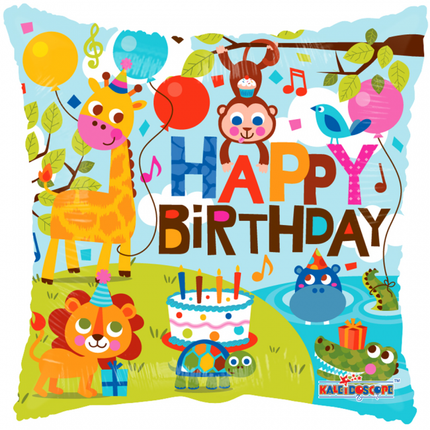 Heliumballon Square Happy Birthday Jungle 45cm leer