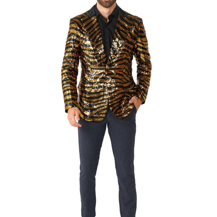 Gold Schwarz Tiger Paillet Blazer Männer OppoSuits