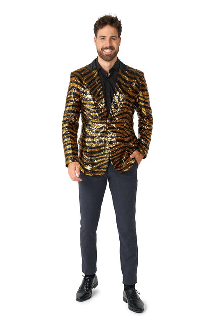 Gold Schwarz Tiger Paillet Blazer Männer OppoSuits