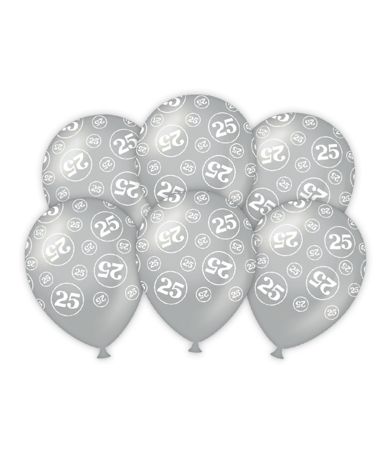 Ballons 25 Jahre Silber 30cm 6Stk