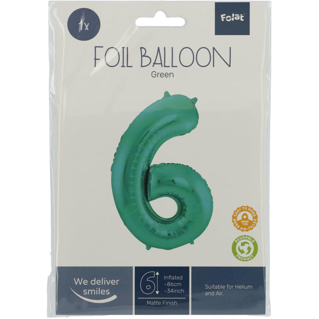 Folienballon Figur 6 Matt Grün XL 86cm leer