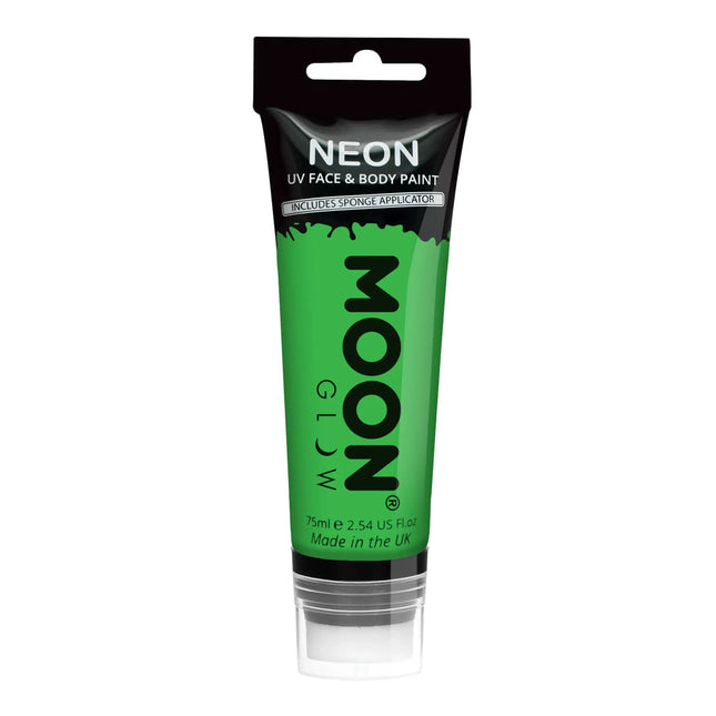 Moon Glow Neon UV Face Paint mit Schwammapplikator Intensives Grün 75ml