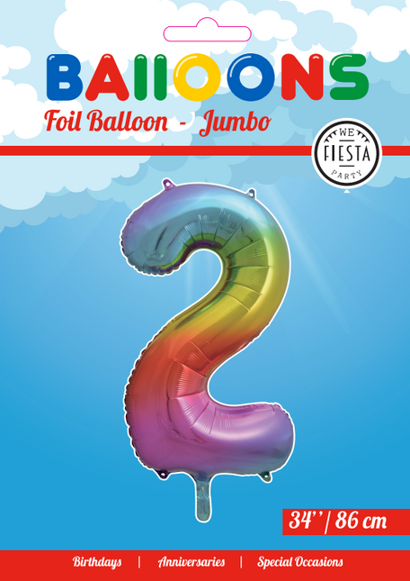 Folienballon Figur 2 Regenbogen XL 86cm leer