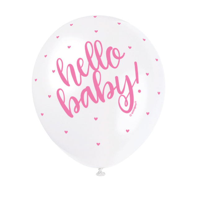 Geburtsballons Hallo Baby Rosa 30cm 5Stück