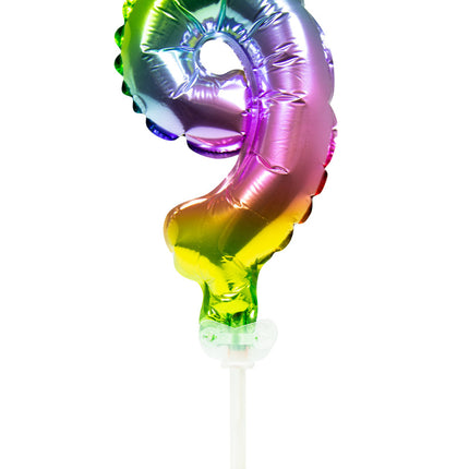 Folienballon Figur 9 Regenbogen 13cm mit Stick