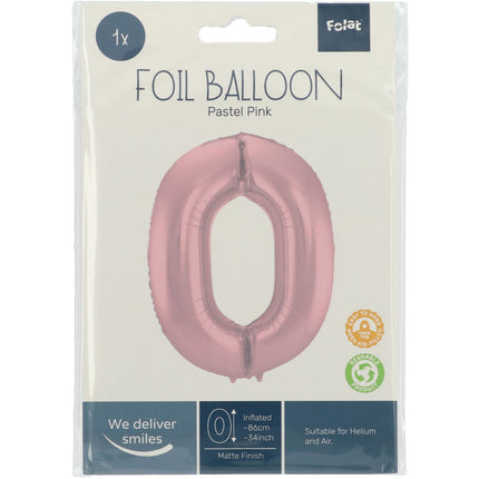 Folienballon Figur 0 Pastellrosa XL 86cm leer