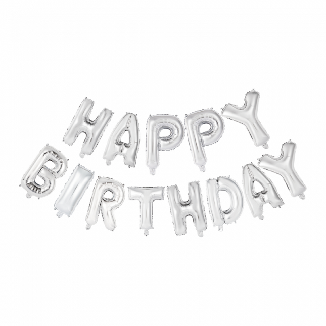 Buchstaben-Ballon-Set Happy Birthday Silber