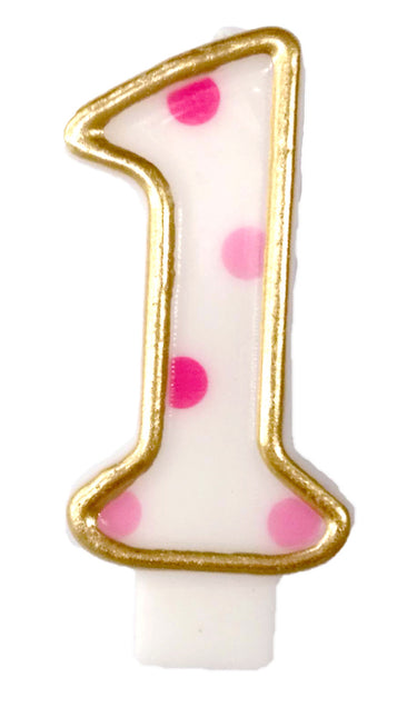 Kerze 1 Jahr Pink Dots 8,5cm