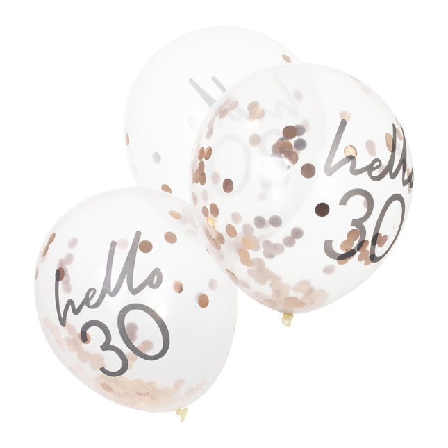 Rose Gold Konfetti Ballons 30 Jahre 30cm 5Stk