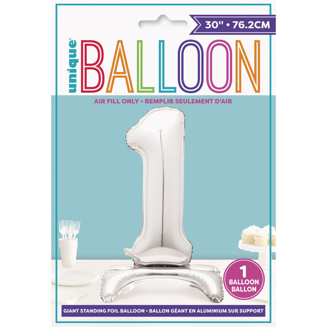 Folienballon Figur 1 Silber Standard 76cm