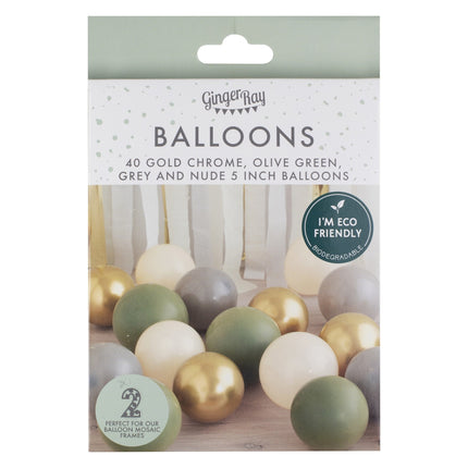 Grün Gold Grau Beige Luftballons 13cm 40Stück