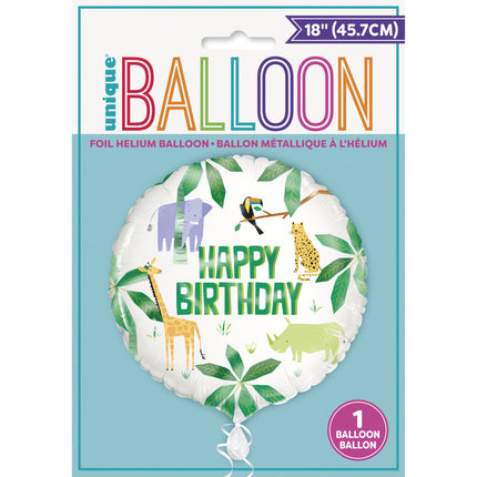 Heliumballon Happy Birthday Safari 45cm leer