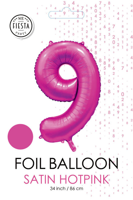 Fuchsia Nummer Ballon 9 Jahre Glanz 86cm