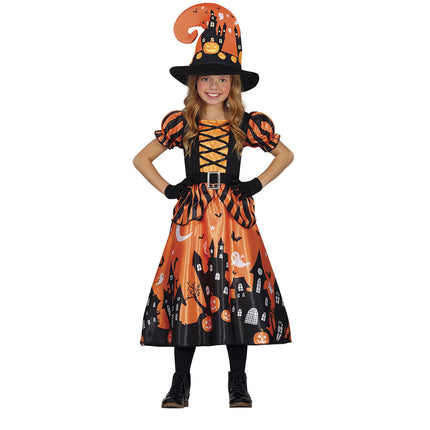 Hexe Halloween Kostüm Mädchen Kürbis Orange