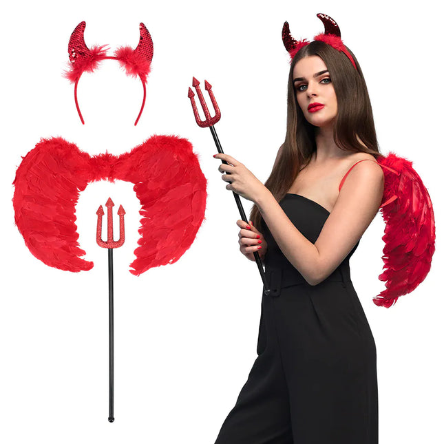 Halloween Accessoires Set Ladies Devil 3 Stück